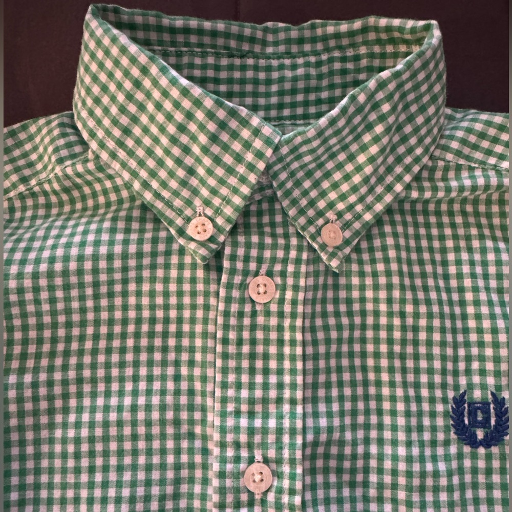 Chaps Green and White Checkered Button-Down Shirt